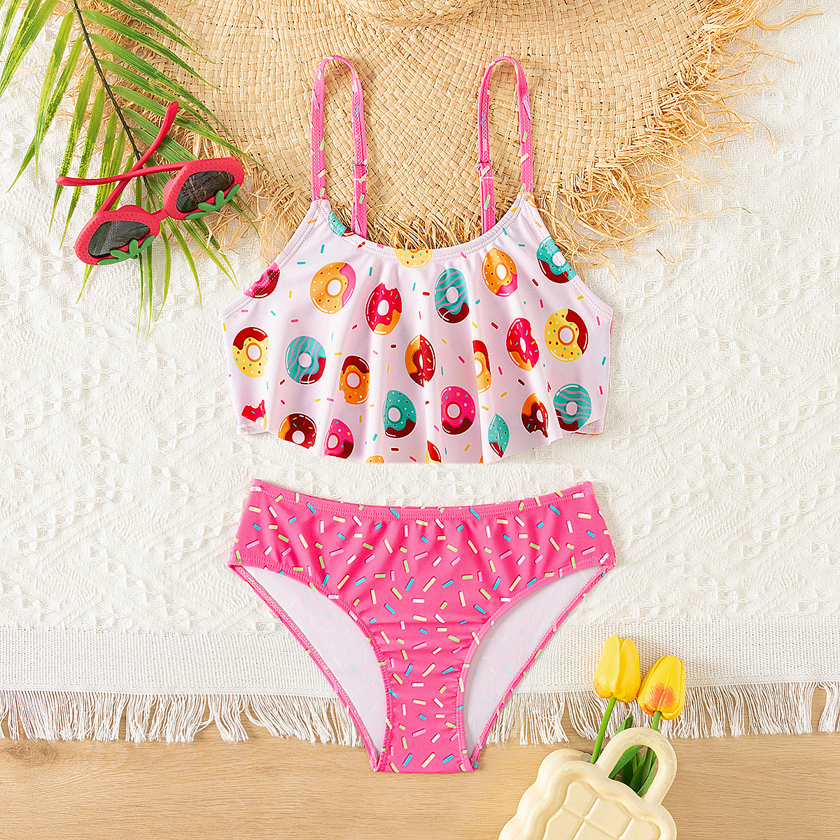 Outdoor Kid - Donut Print Ruffle Girls 2 Piece