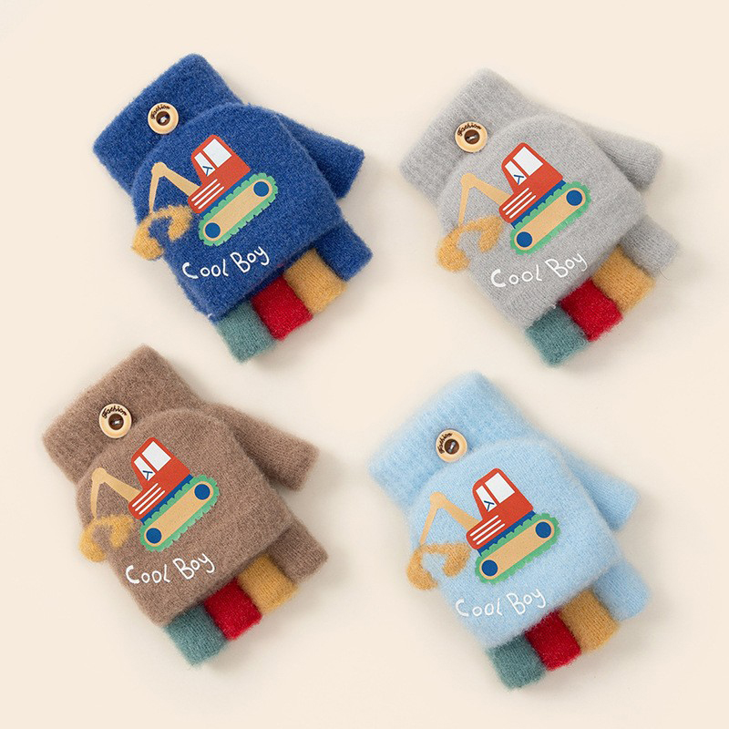 Kids Outdoor Excavator - Cartoon Winter Gloves for Boy Cute