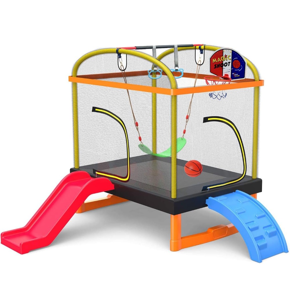 Kids Outdoor Furniture - 6.5Ft 7-in-1 Rectangle Trampoline for Kids,