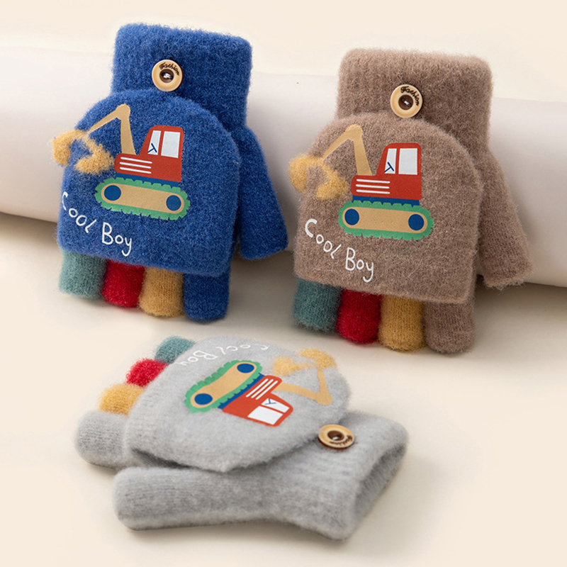 Cartoon Winter Gloves for Boy  - Kids Outdoor Excavator avis et prix
