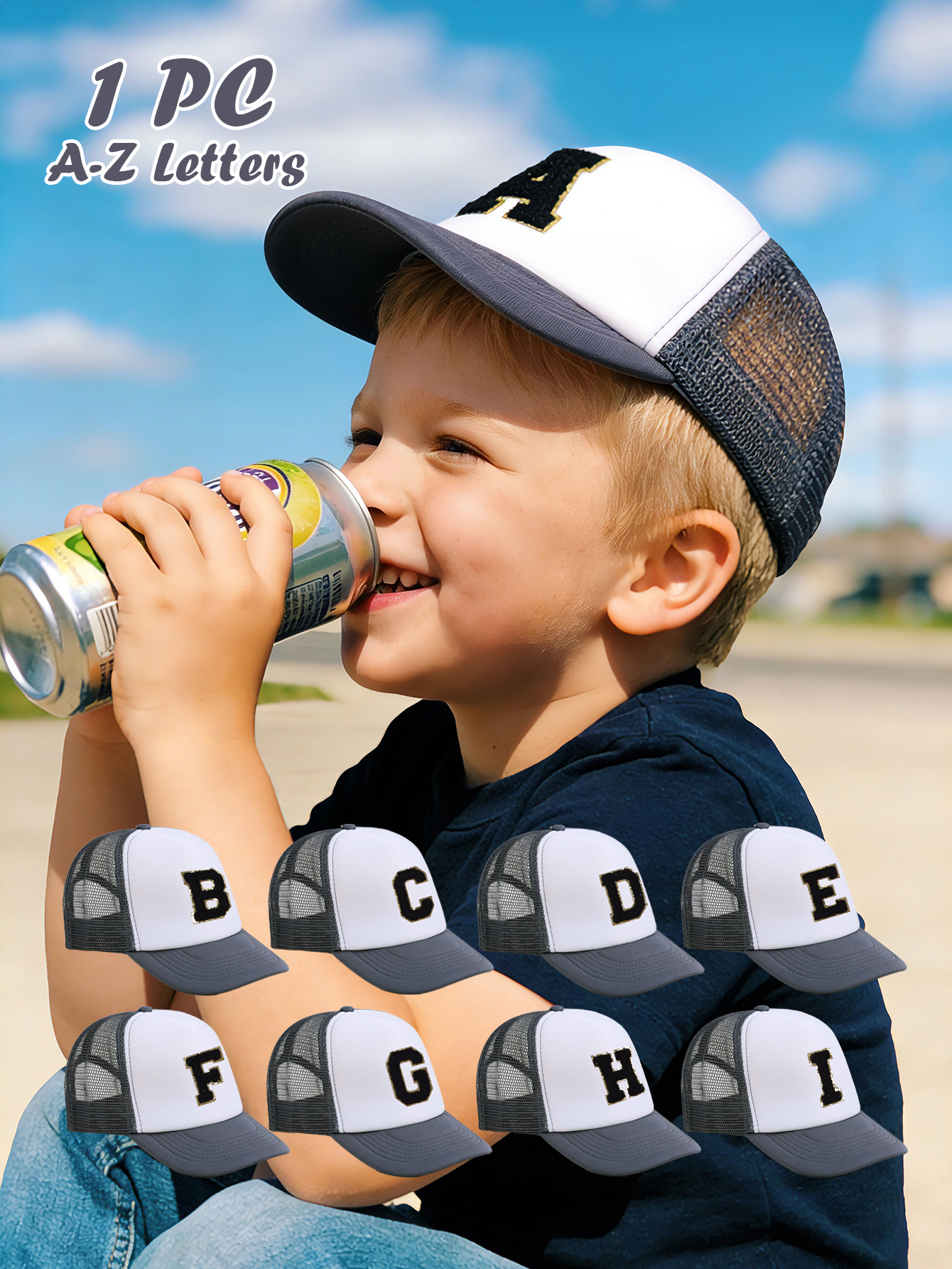 1pc Gray Hat With 26-Letter Pa - Kids Outdoor Hat avis et prix