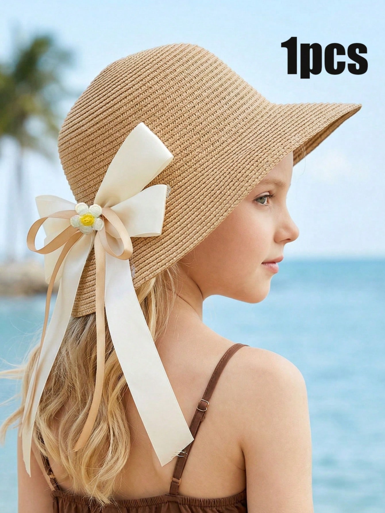 1Pc 3-8Y Girls Coffee Bow Stra - Kids Outdoor Hat avis et prix